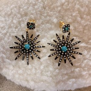 14K Yellow Gold Plated Turquoise & Swarovski Crystal Accented Starburst
Earrings